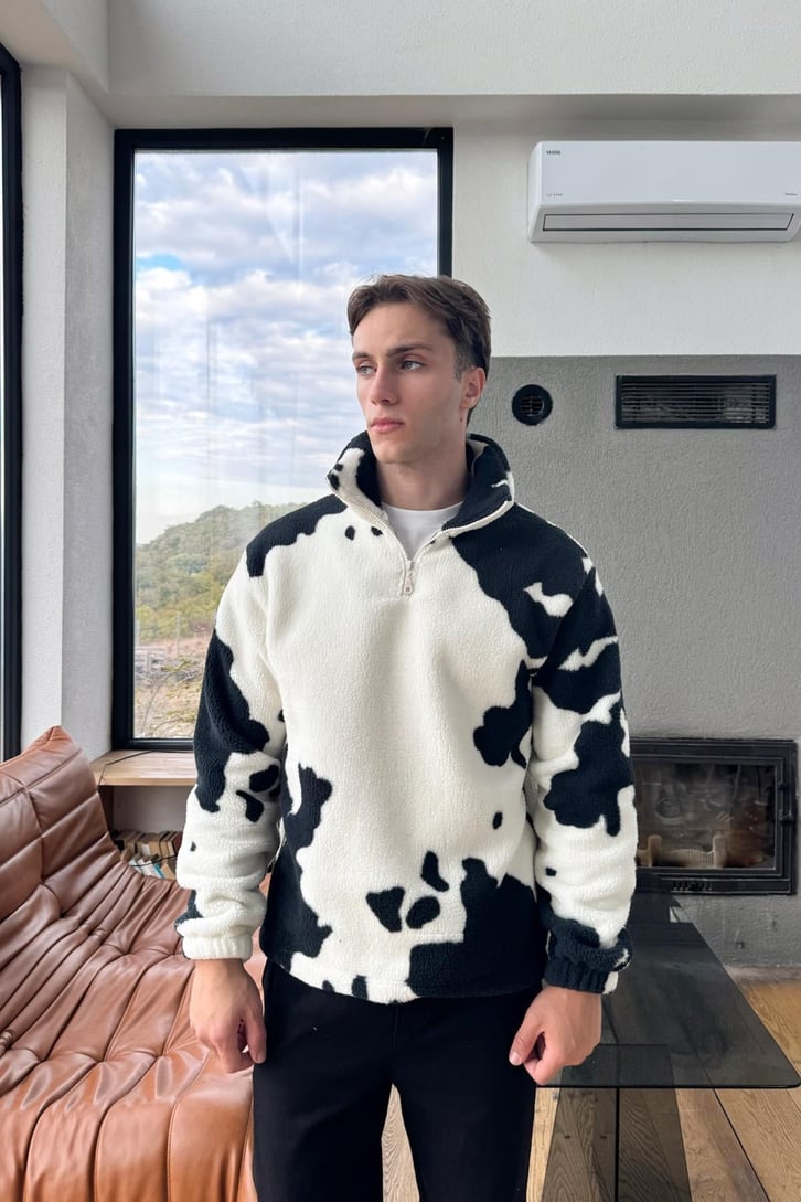 Yarım Zip Peluş Sweatshirt