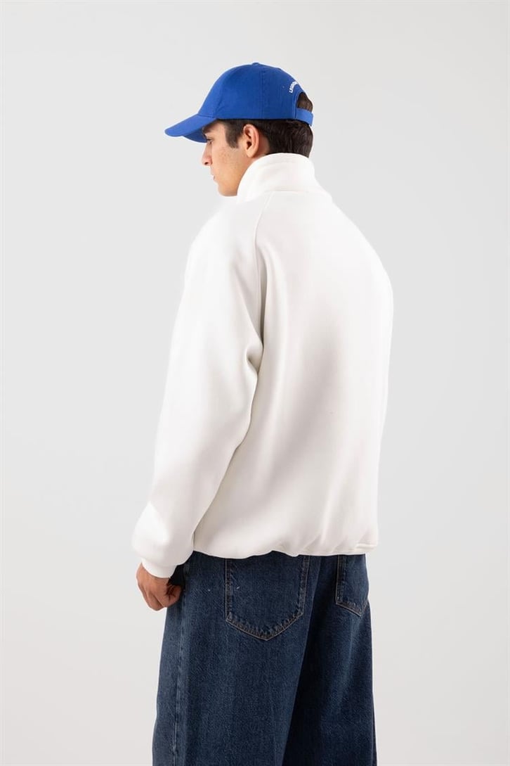 Yarım Zip Yaka Ekru Oversize Sweatshirt