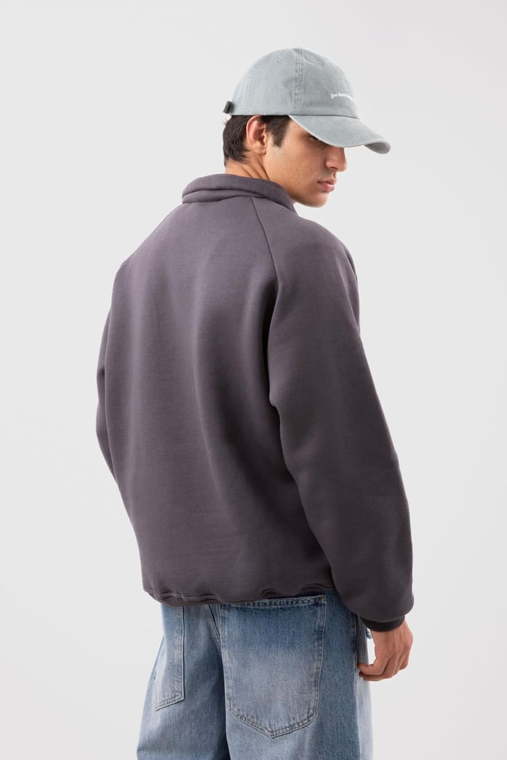 Yarım Zip Yaka Gri Oversize Sweatshirt