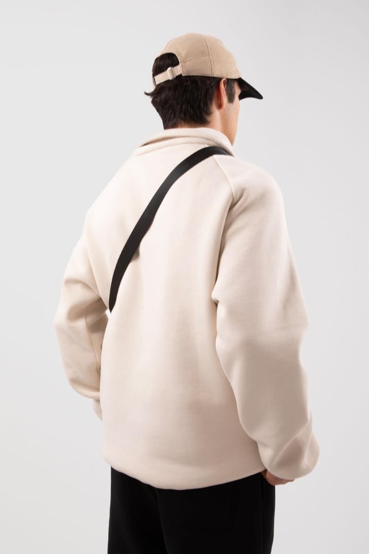 Yarım Zip Yaka Gri Oversize Sweatshirt