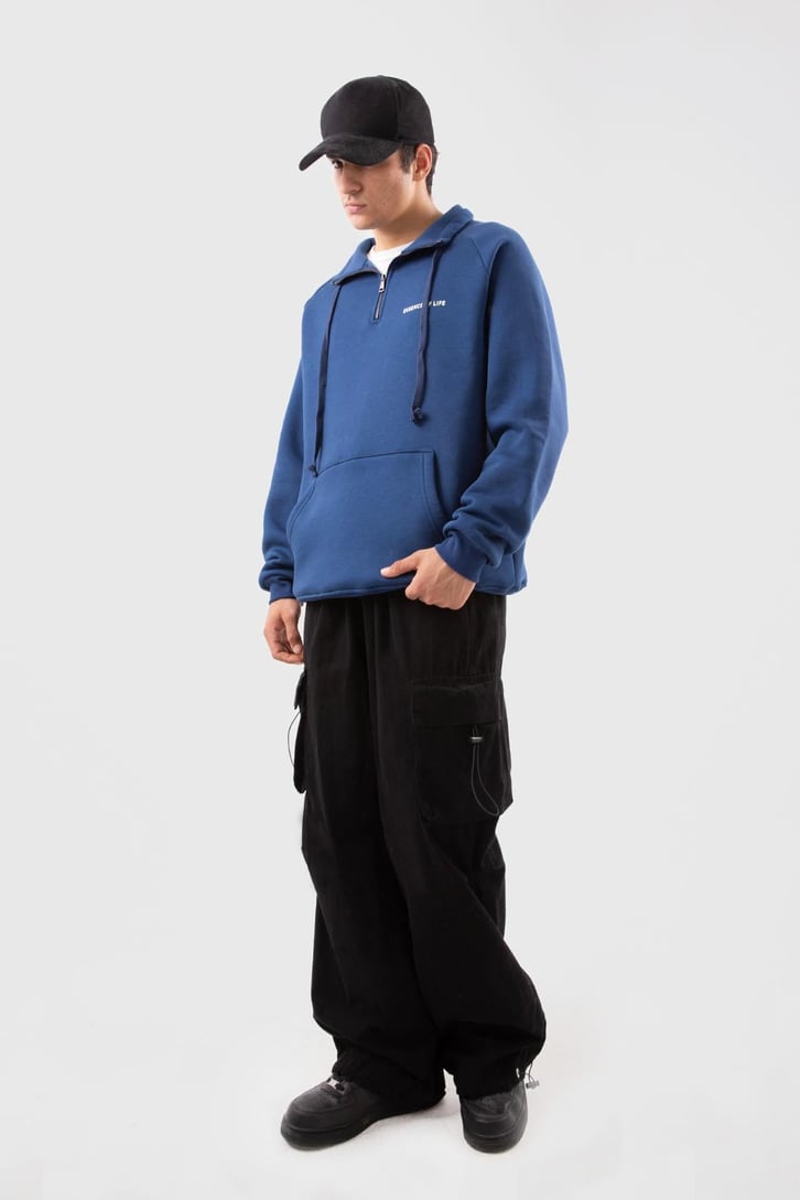 Yarım Zip Yaka Lacivert Oversize Sweatshirt