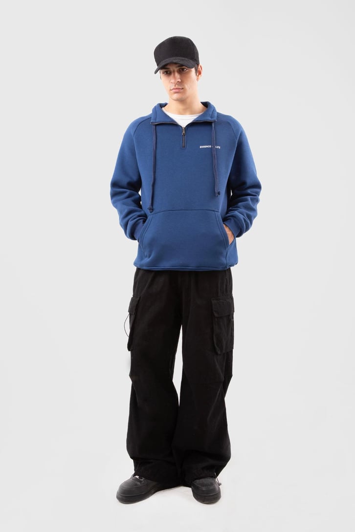 Yarım Zip Yaka Lacivert Oversize Sweatshirt