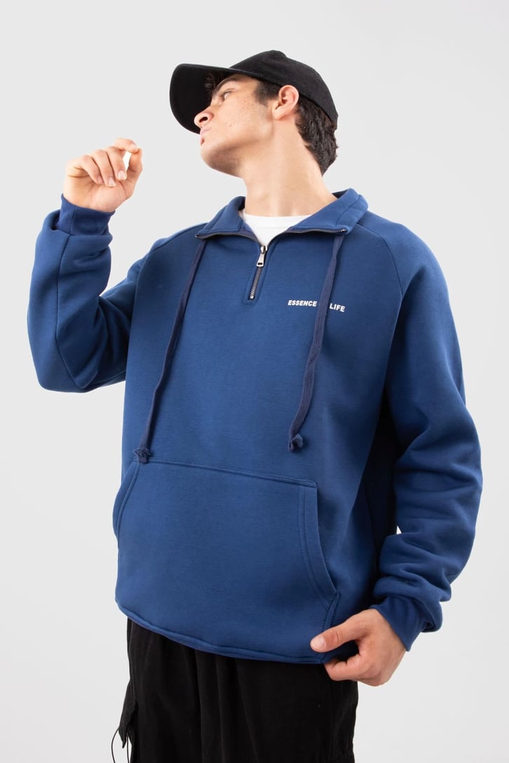 Yarım Zip Yaka Lacivert Oversize Sweatshirt