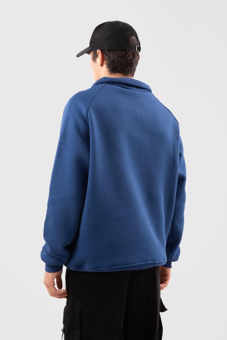 Yarım Zip Yaka Lacivert Oversize Sweatshirt