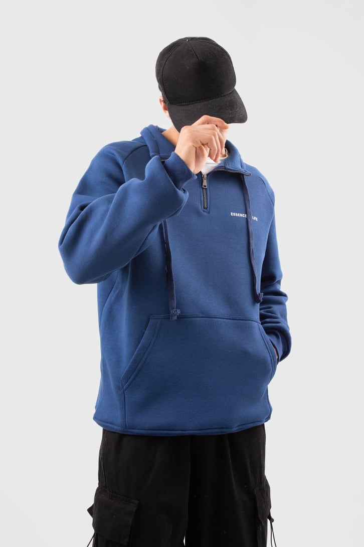 Yarım Zip Yaka Lacivert Oversize Sweatshirt