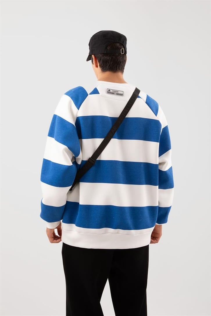 Yatay Çizgili Mavi Oversize Sweatshirt