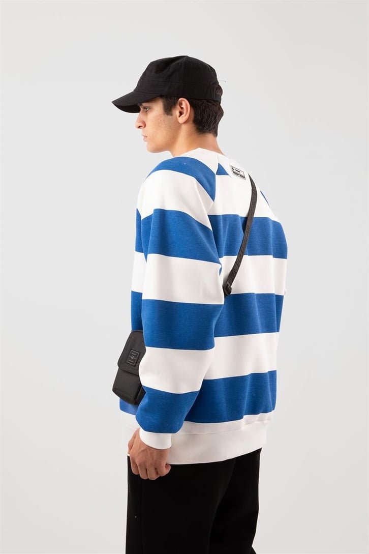 Yatay Çizgili Mavi Oversize Sweatshirt
