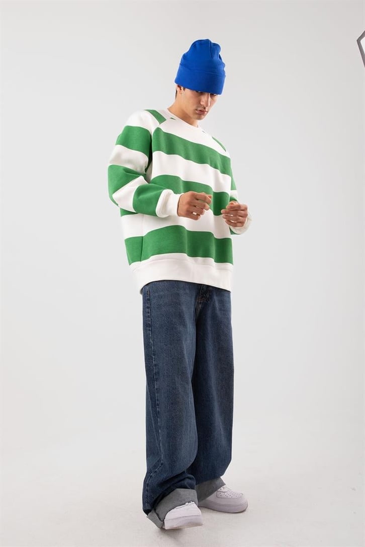 Yatay Çizgili Siyah Oversize Sweatshirt