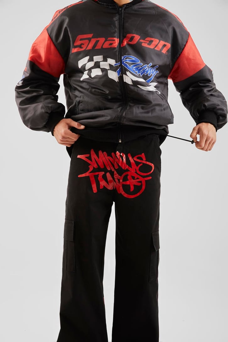 Yazı Baskılı Siyah Baggy Pantolon