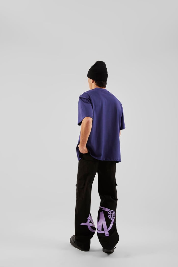 Yazı Baskılı Siyah Baggy Pantolon