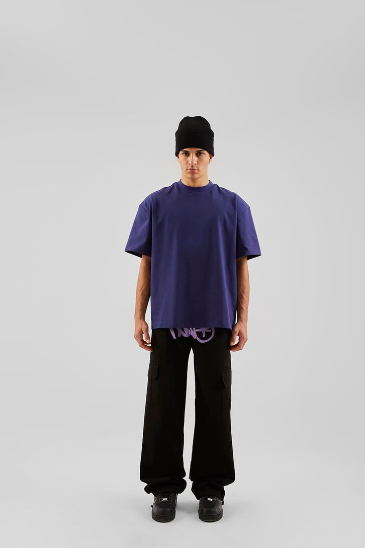 Yazı Baskılı Siyah Baggy Pantolon