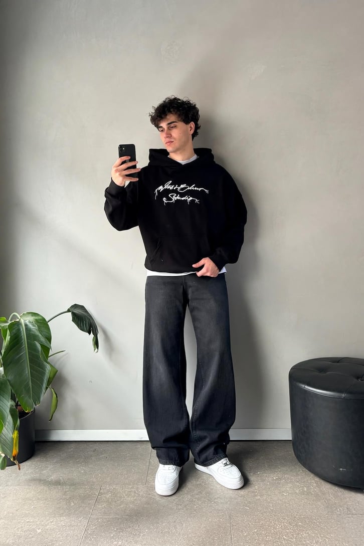 Yazı Nakışlı Oversize Hoodie