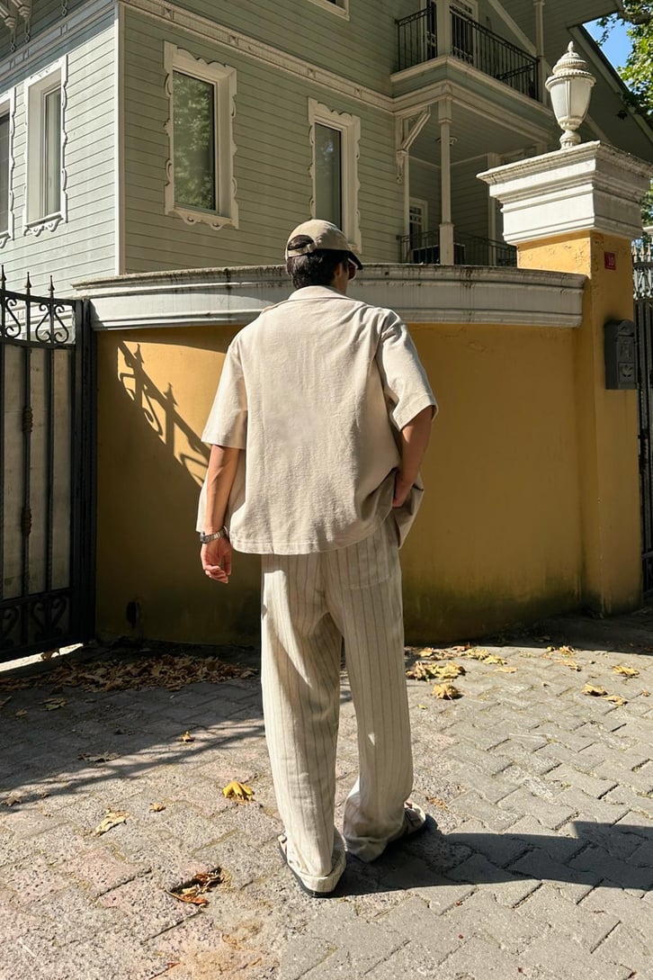 Yazlık Dokulu Örme Oversize Kısa Kol Gömlek
