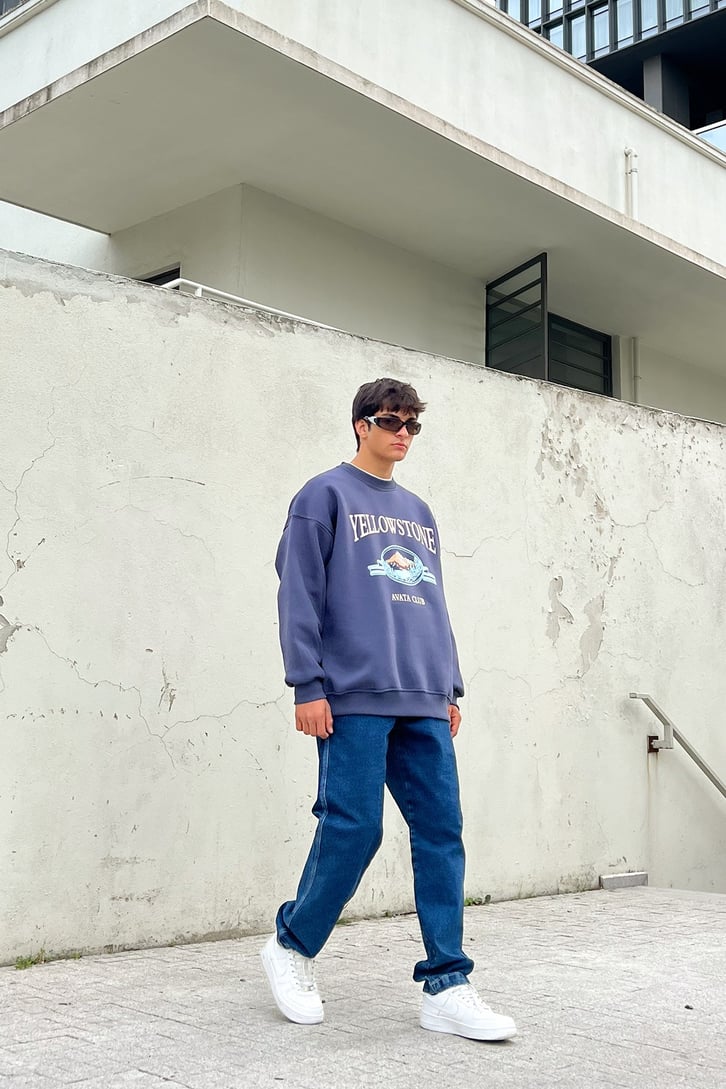 Yellow Stone Baskılı Oversize Sweatshirt