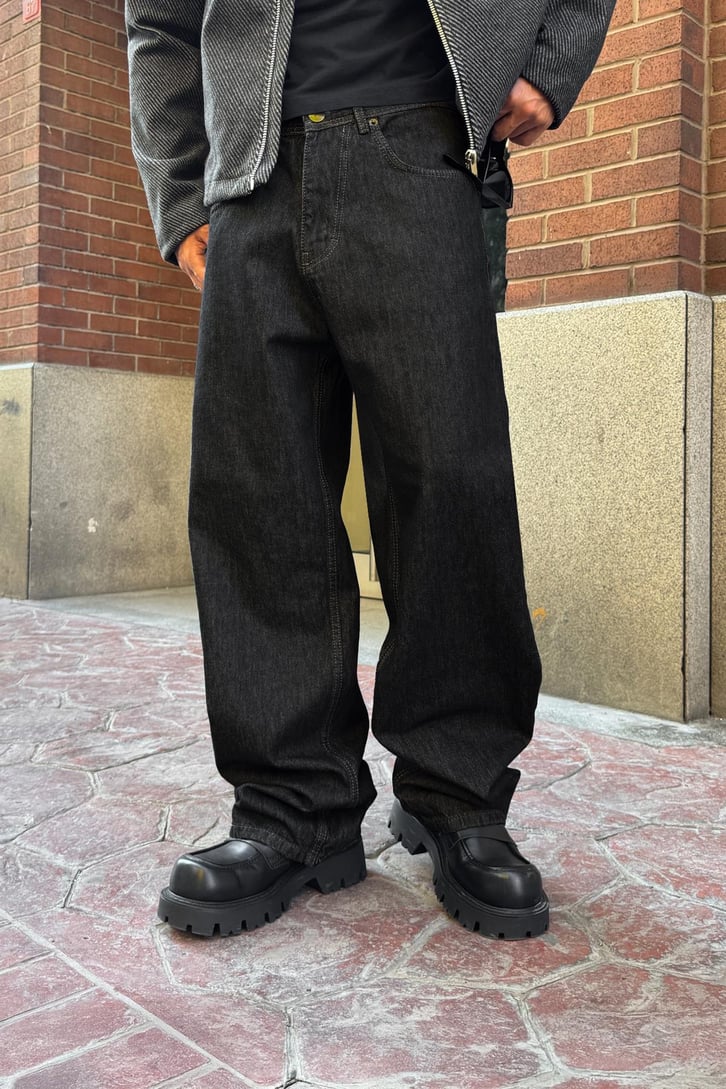 Yıkamalı Baggy Jean Antrasit