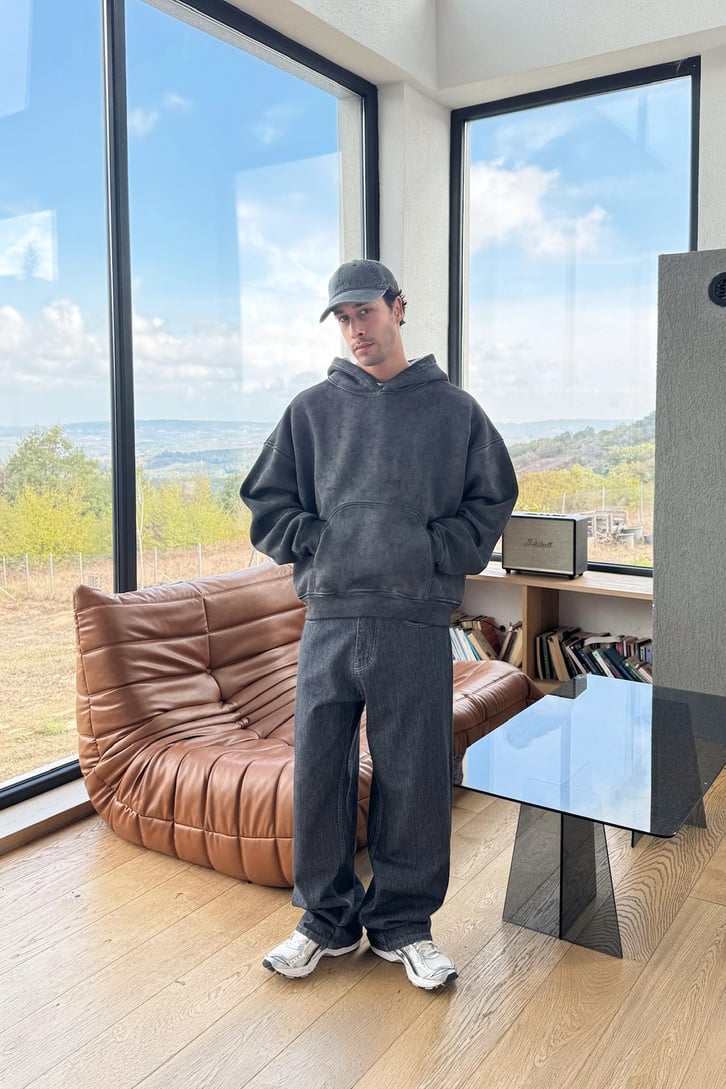 Yıkamalı Baskılı Hoodie