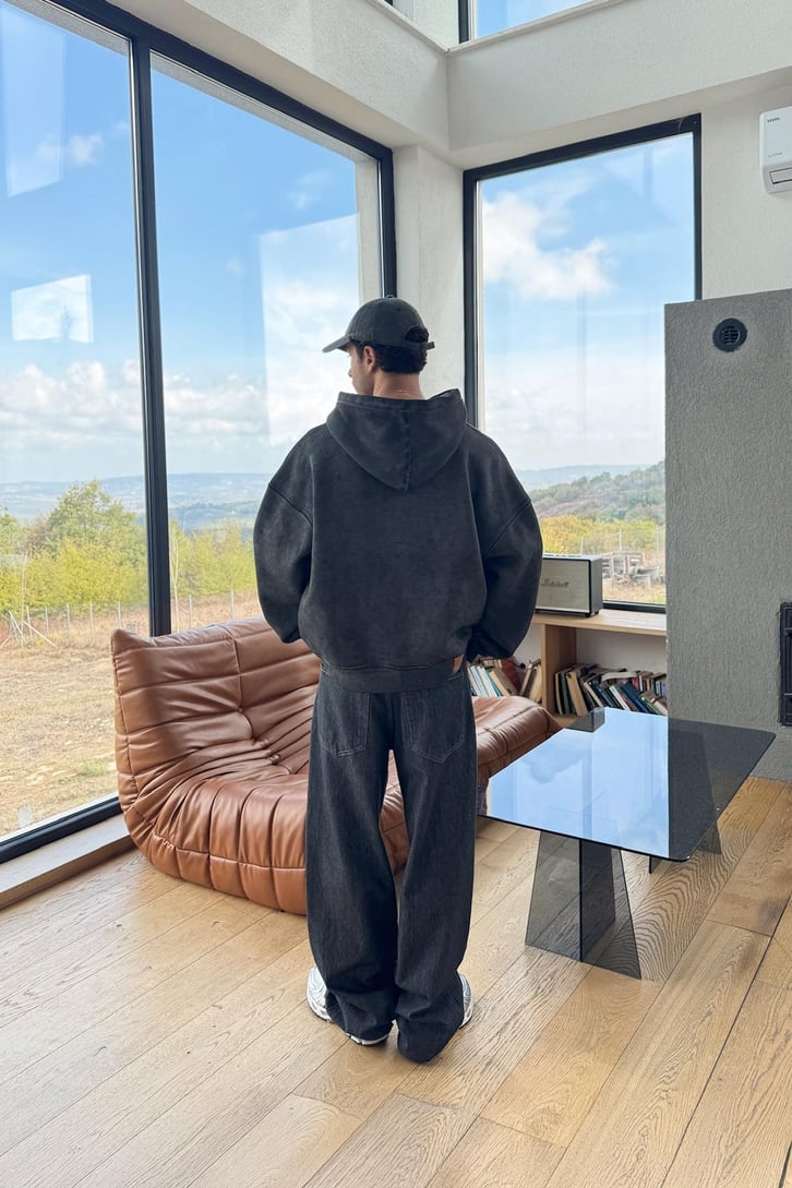 Yıkamalı Baskılı Hoodie