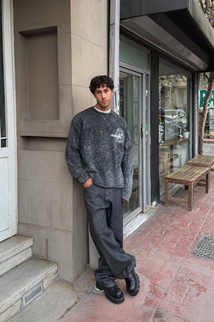 Yıkamalı Illusıon Baskılı Sweatshirt