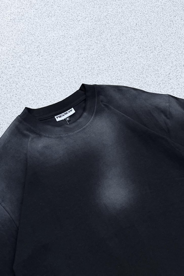 Yıkamalı Siyah Oversize Tişört