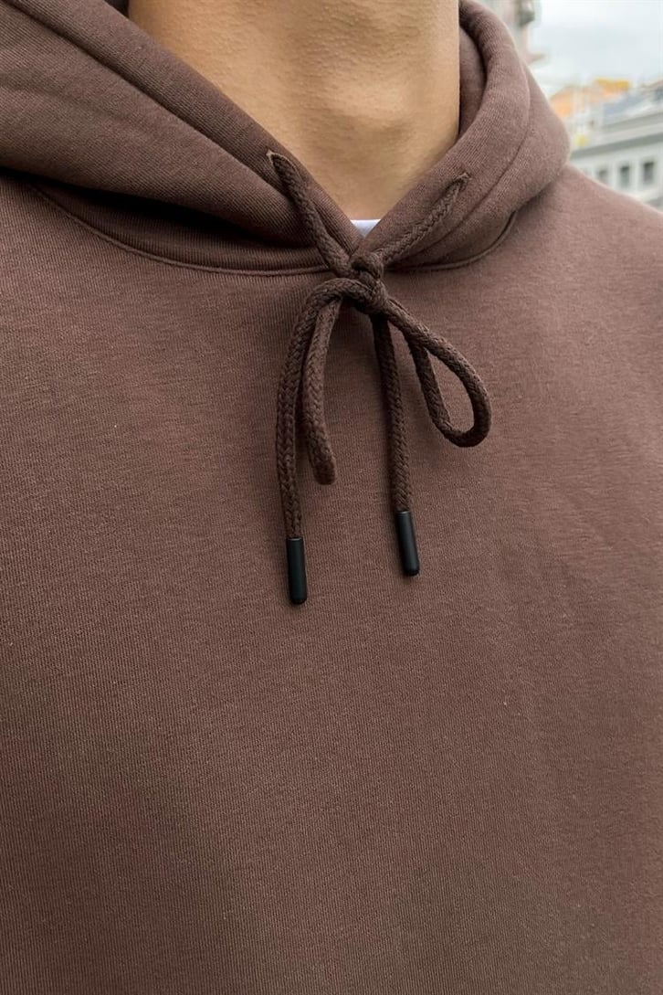 Yin-Yang Baskılı Kahverengi Hoodie