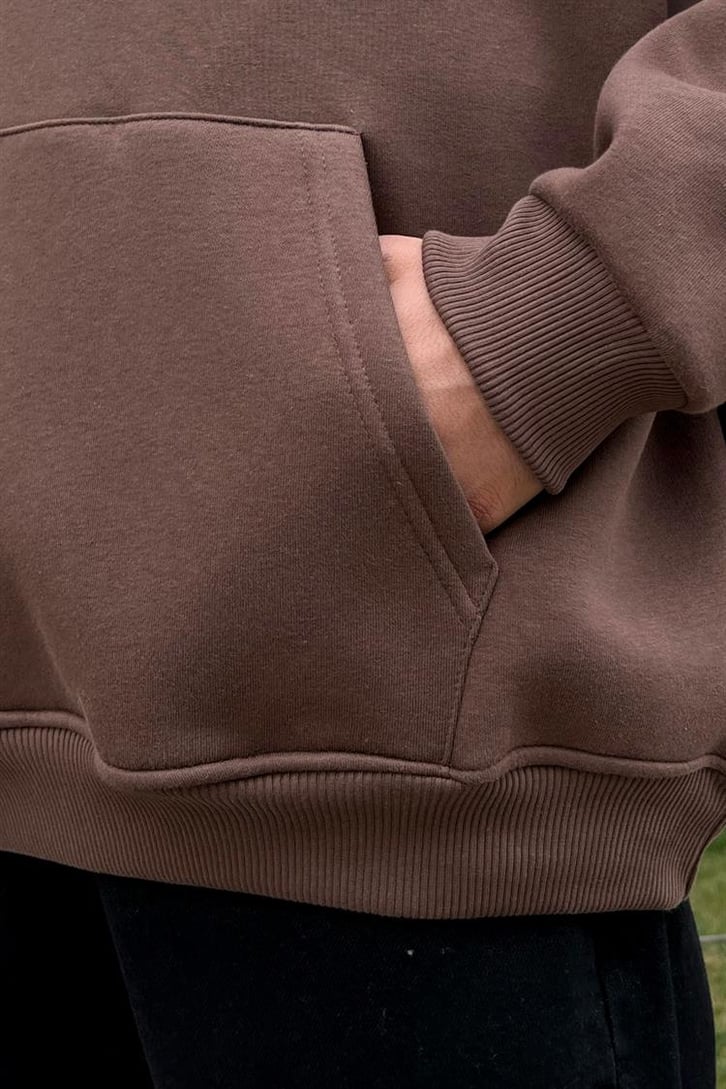 Yin-Yang Baskılı Kahverengi Hoodie