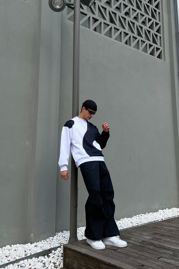 Yin-Yang Desen Siyah Sweatshirt