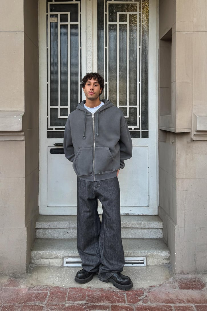 Yırtık Model Fermuarlı Hoodie