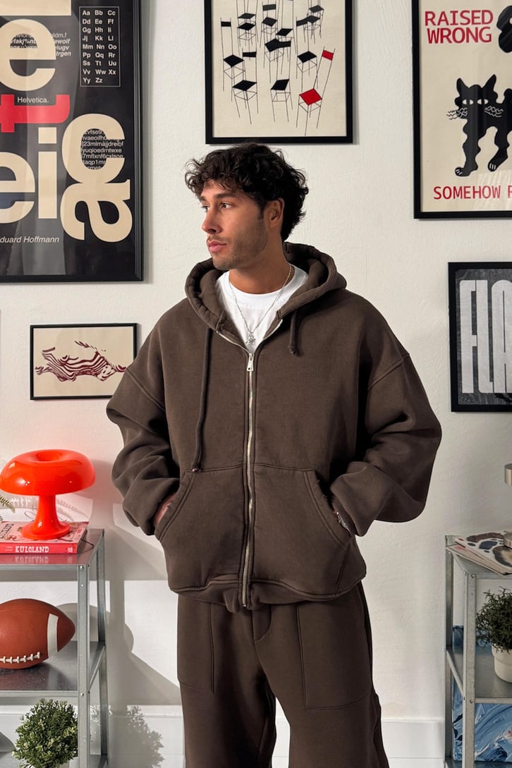 Yırtık Model Fermuarlı Hoodie