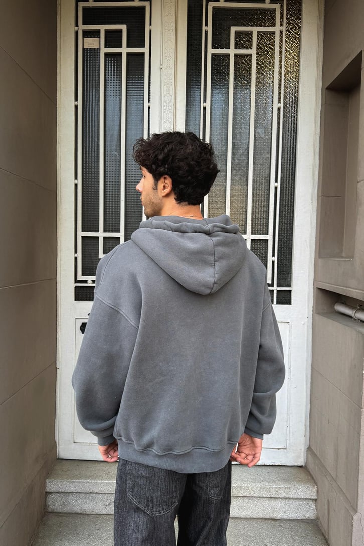 Yırtık Model Fermuarlı Hoodie