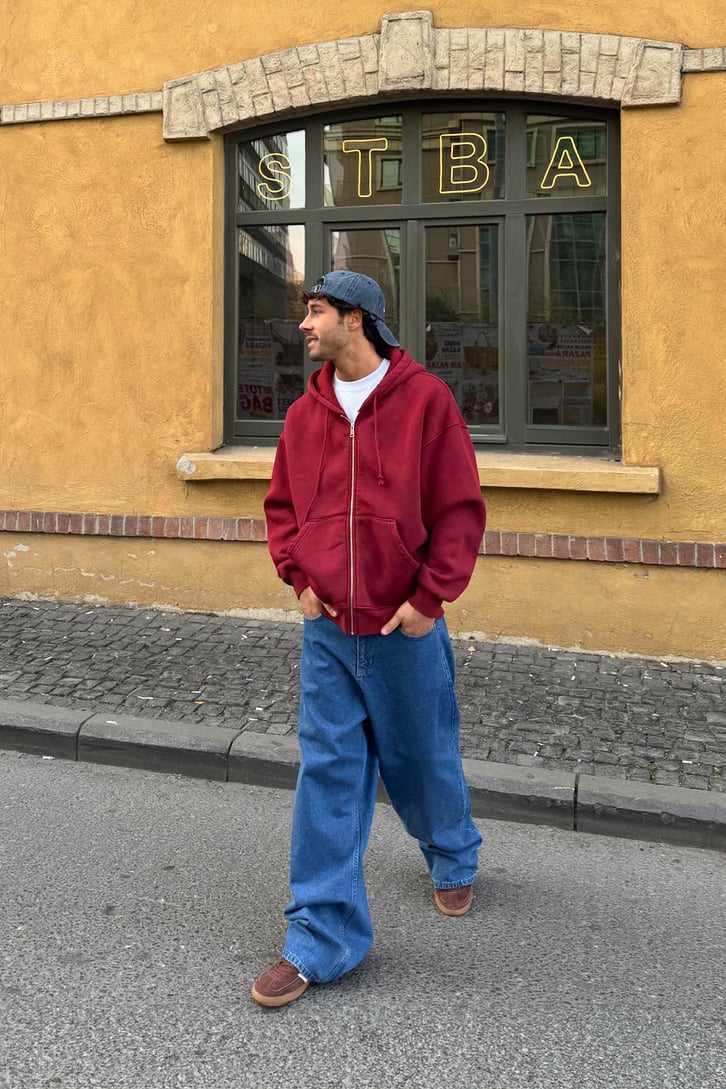 Yırtık Model Fermuarlı Hoodie