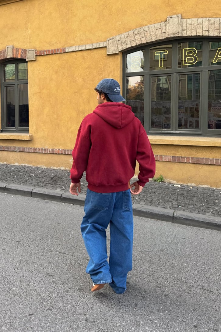 Yırtık Model Fermuarlı Hoodie