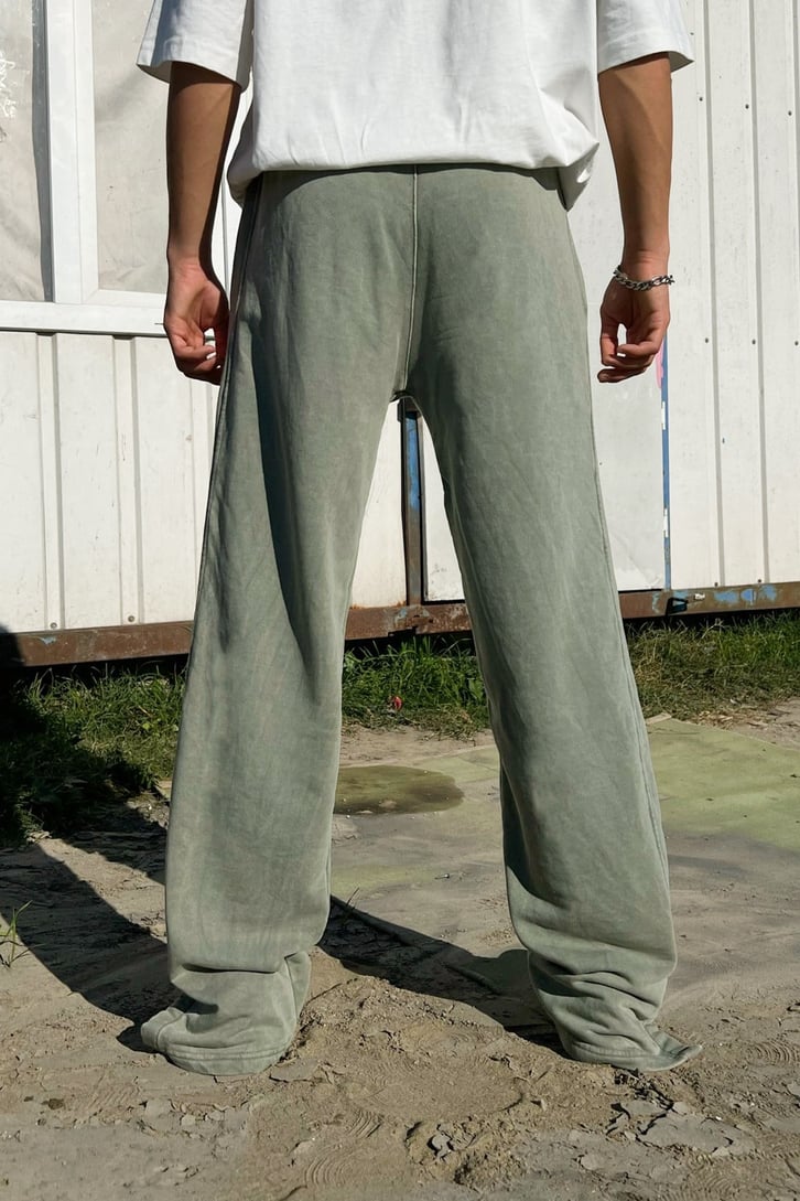 Yırtmaç Detaylı Yeşil Acid Wash Zipper Eşofman Takımı