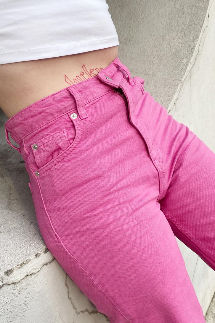 Yüksek Bel Pembe Wide Leg Jean
