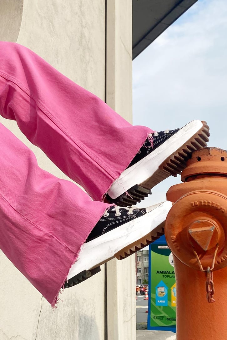 Yüksek Bel Pembe Wide Leg Jean