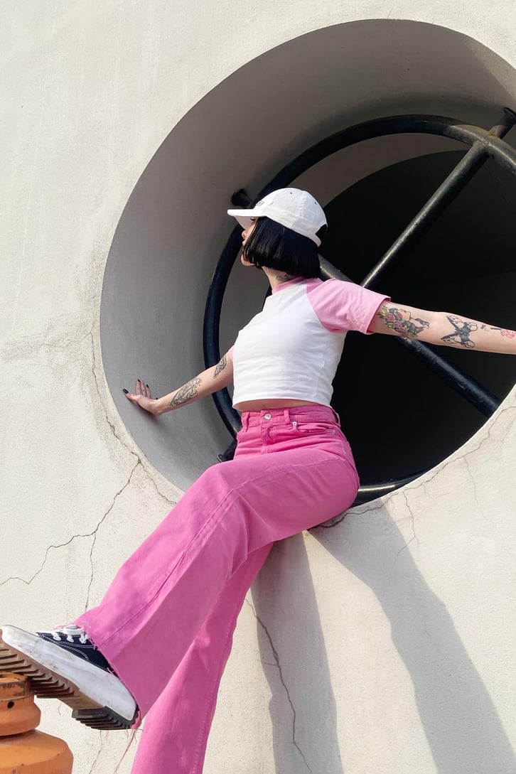 Yüksek Bel Pembe Wide Leg Jean
