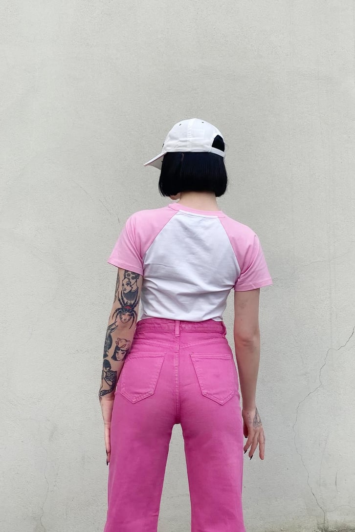 Yüksek Bel Pembe Wide Leg Jean