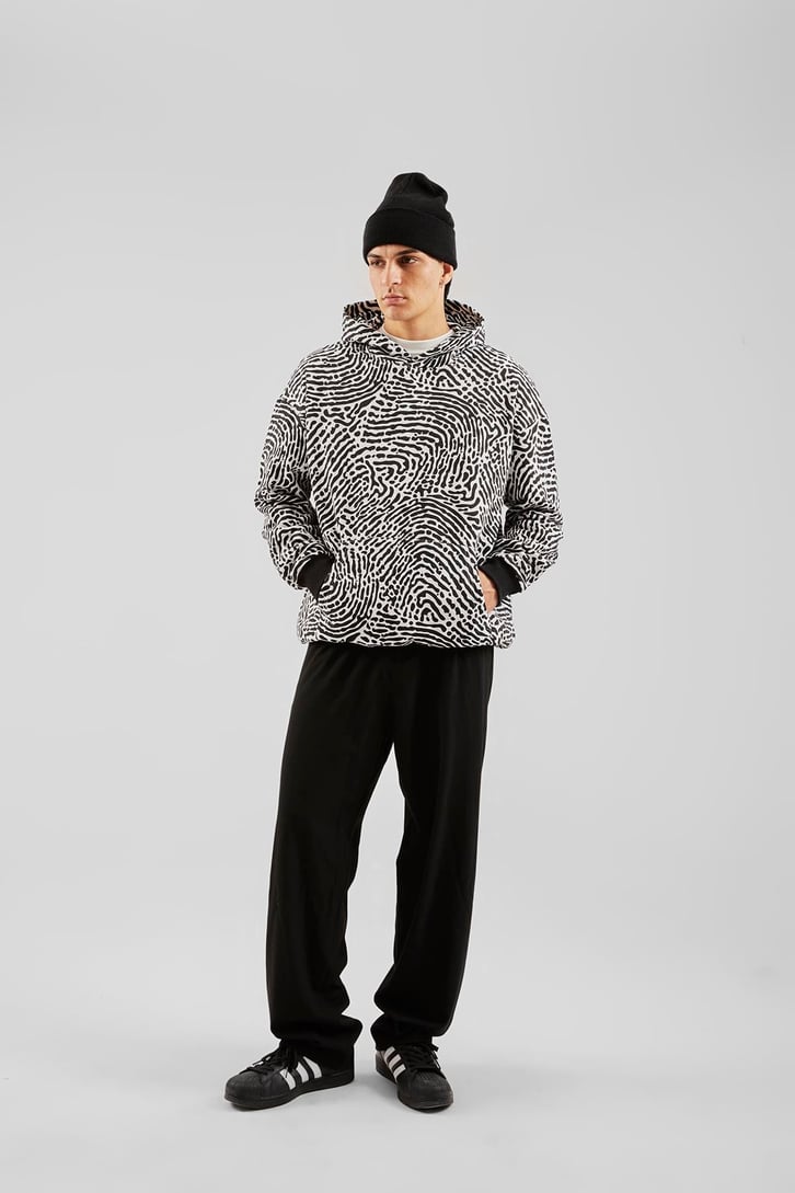 Zebra Baskılı Siyah Oversize Hoodie