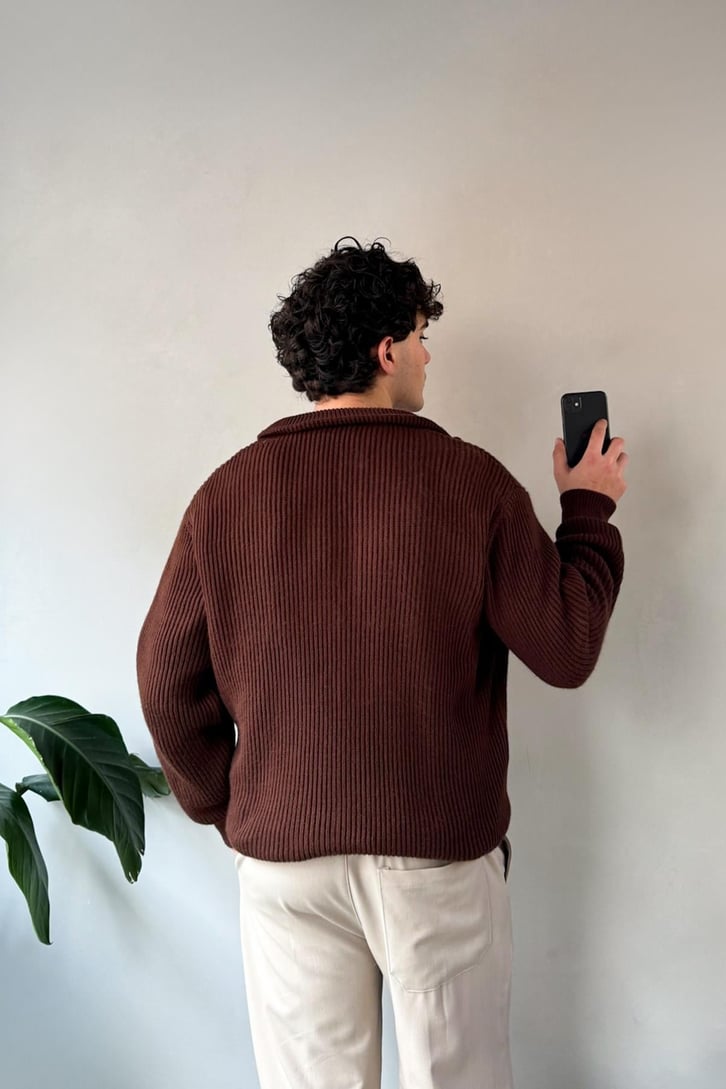 Zipli Oversize Basic Triko Hırka