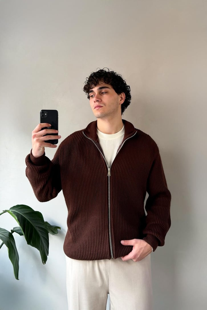 Zipli Oversize Basic Triko Hırka