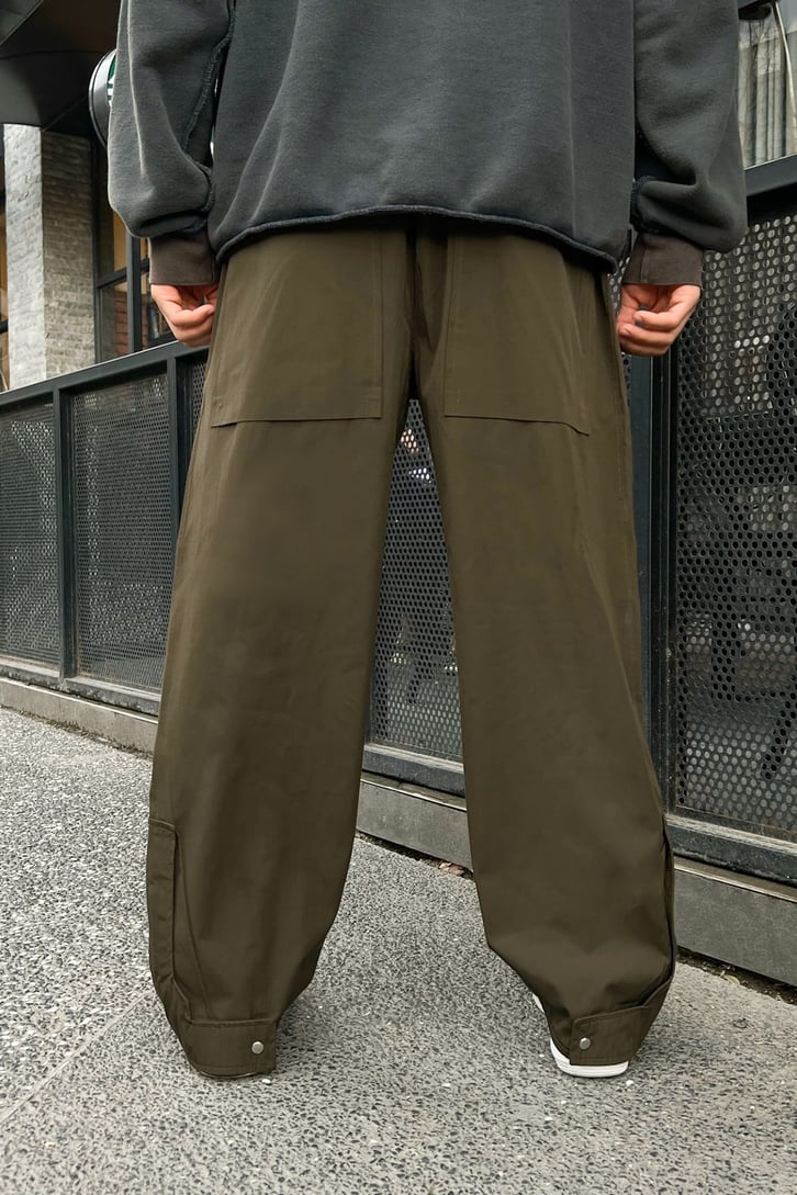 Zipper Haki Paraşüt Kumaş Pantolon