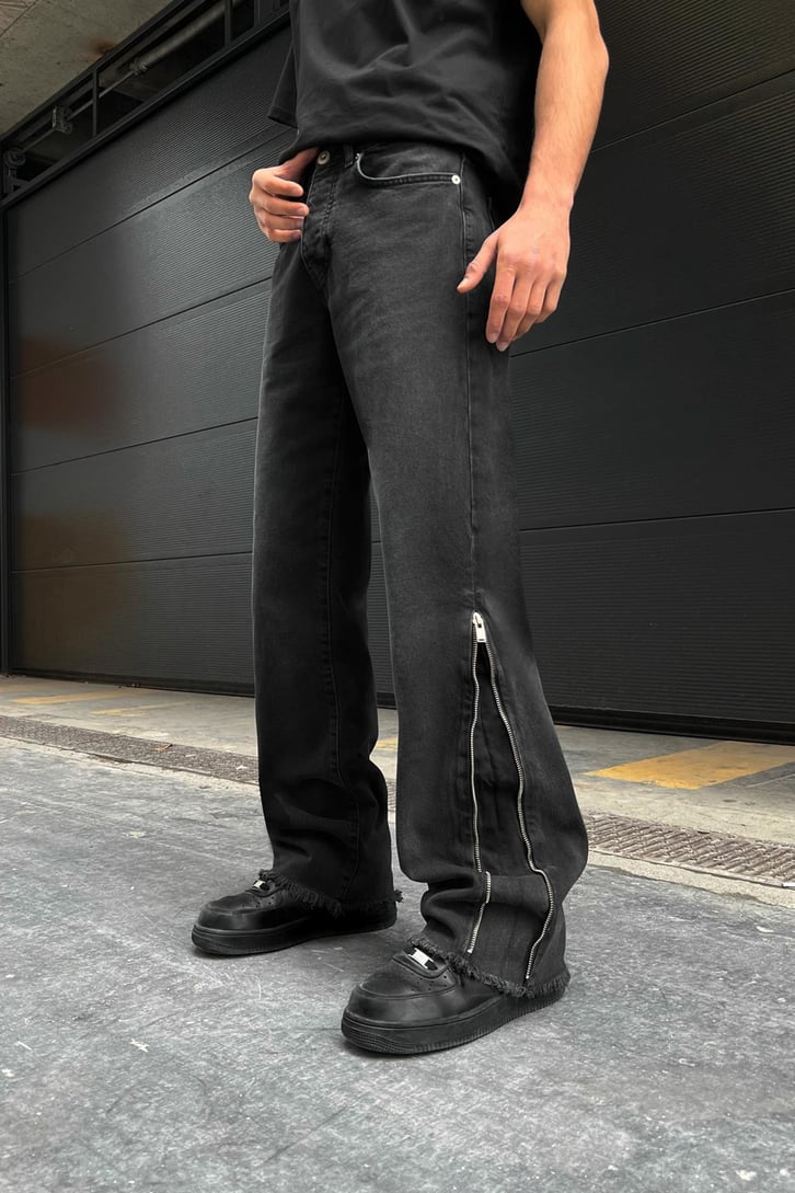 Zipper Siyah Baggy Jean