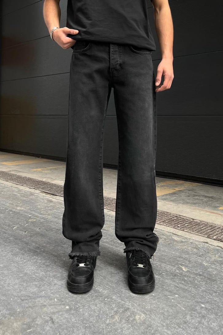Zipper Siyah Baggy Jean