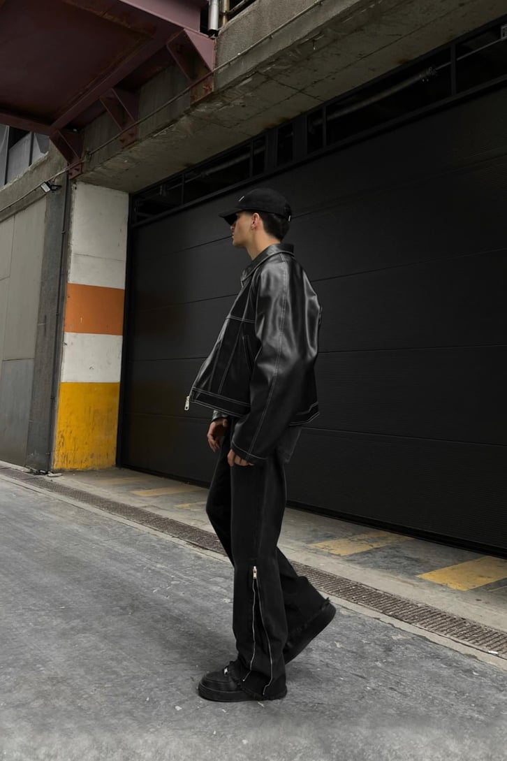 Zipper Siyah Baggy Jean