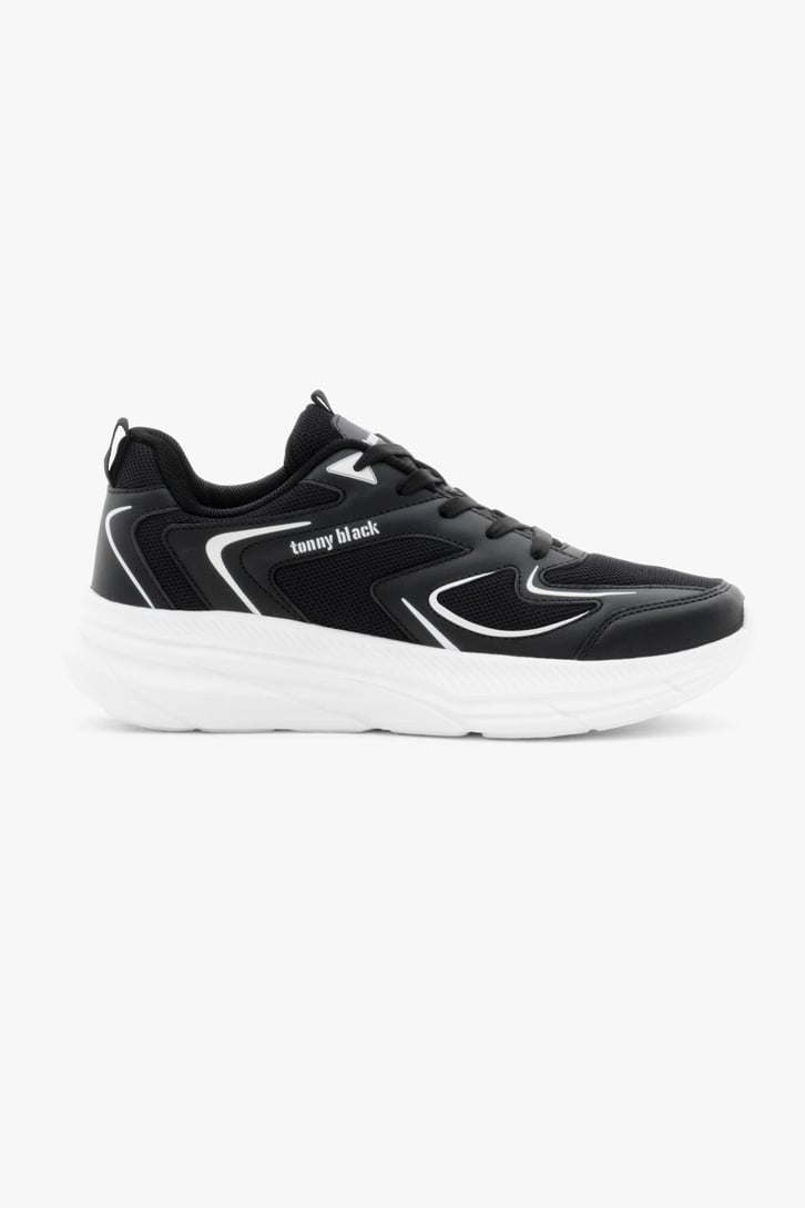 Nefes Alabilen Kumaş Faylon Taban Bağcıklı Unisex Siyah Beyaz Spor Ayakkabı TBALS015