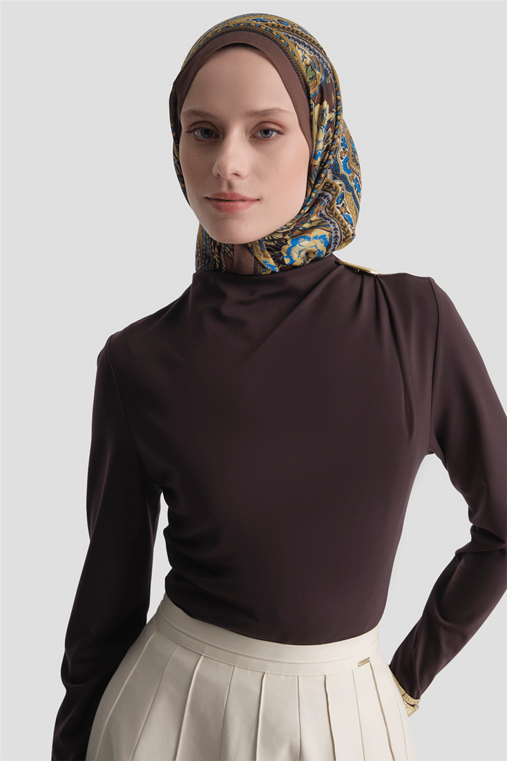 Aksesuarlı Drape Badi Acı Kahve 