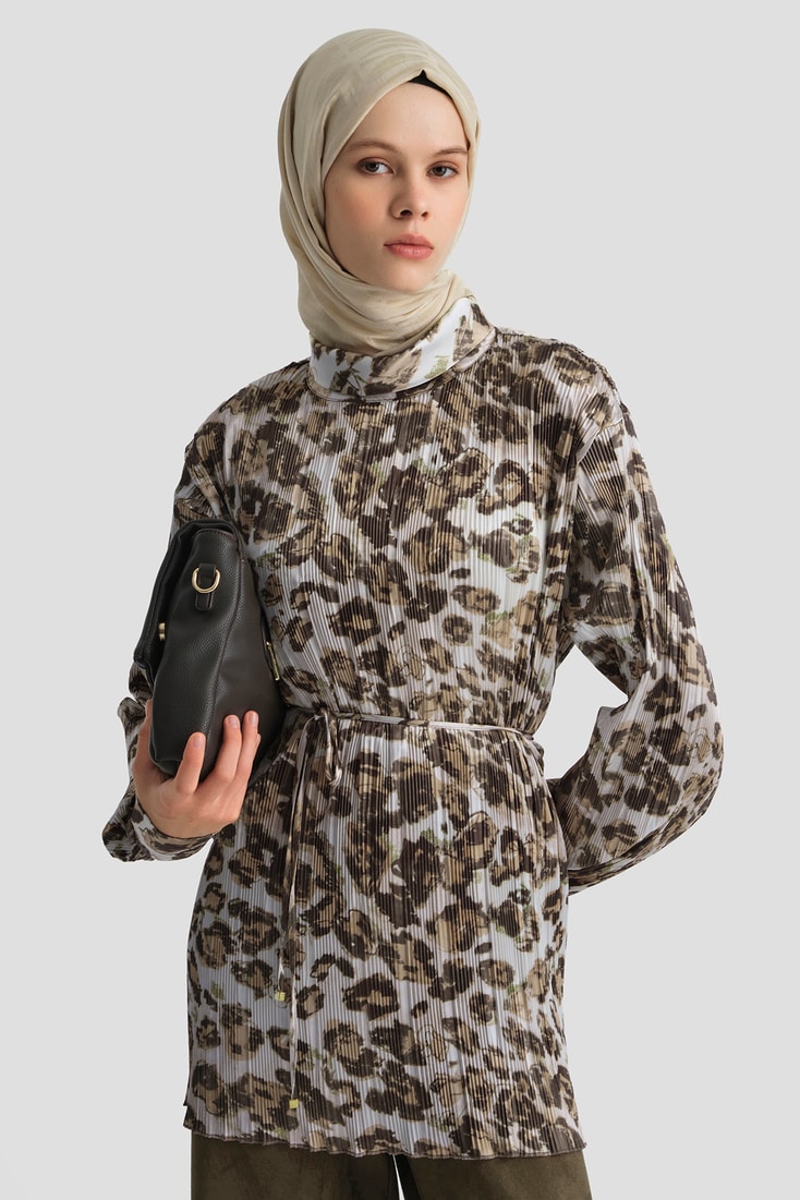 Leopar Desenli Bluz Camel