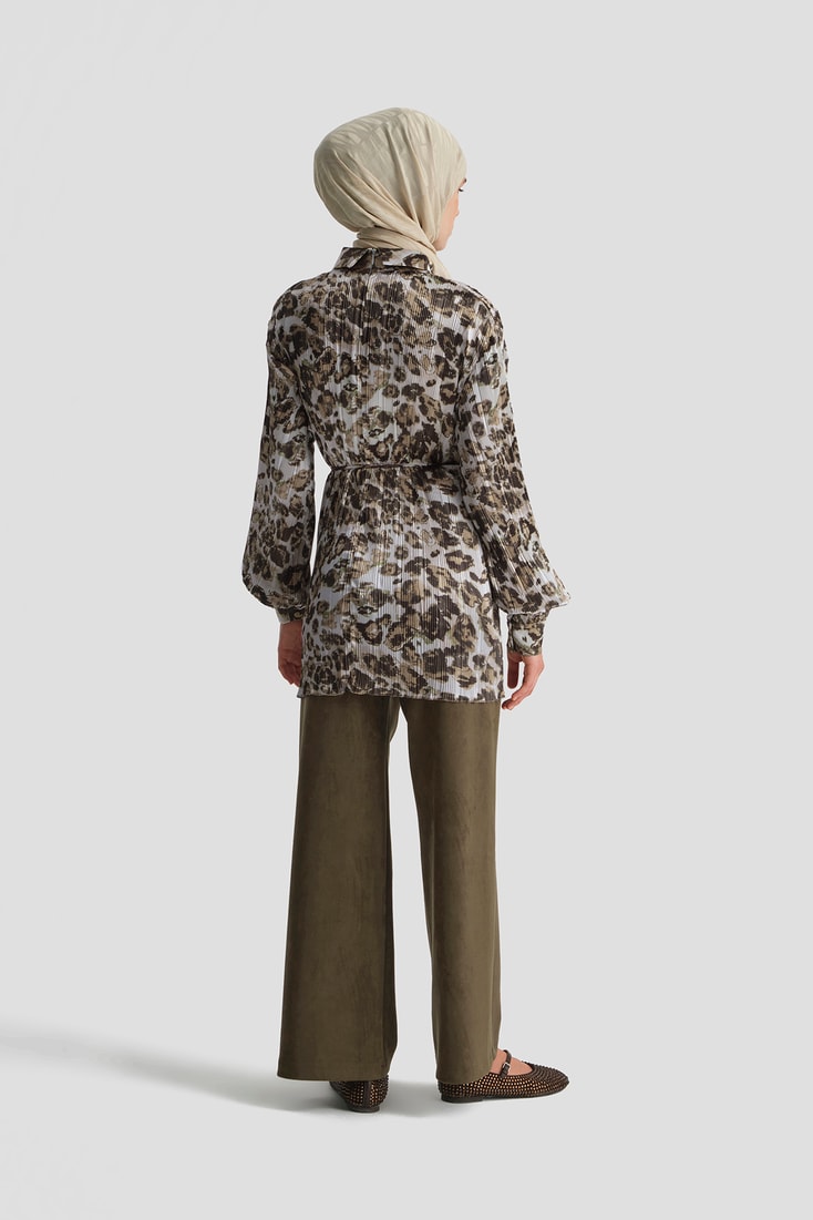 Leopar Desenli Bluz Camel