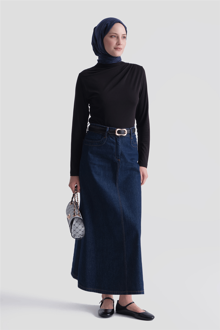 Degaje Yaka Örme Rayon Bluz Siyah