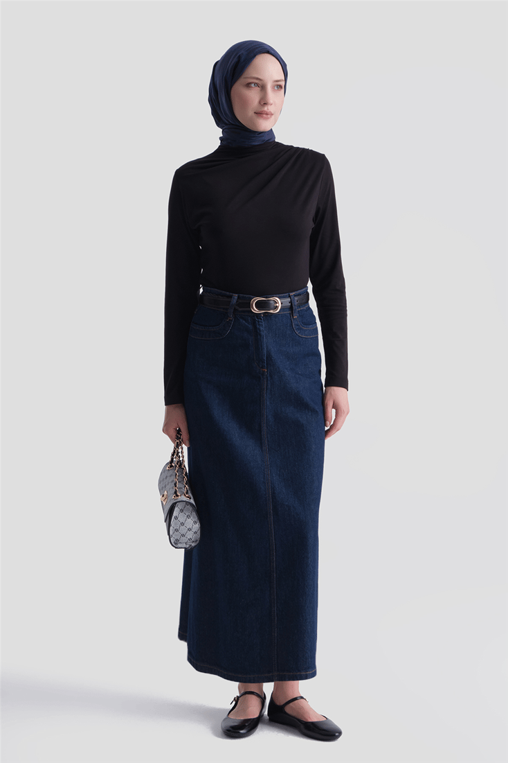 Degaje Yaka Örme Rayon Bluz Siyah
