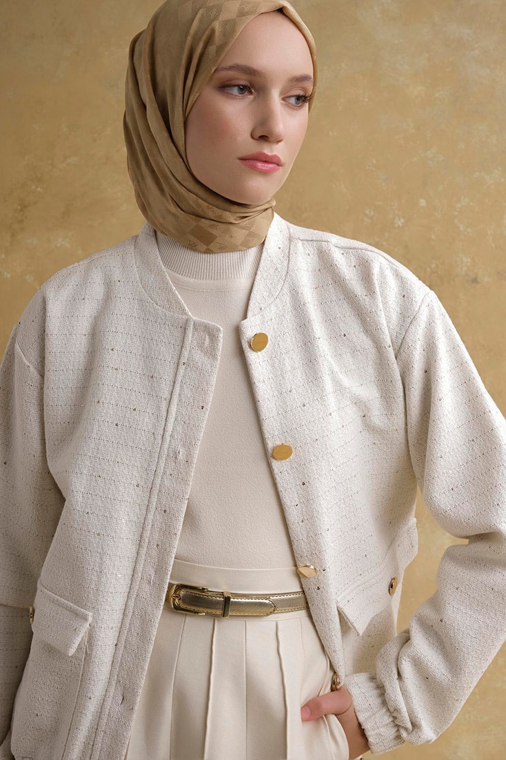 Sim Detaylı Bomber Ceket Beyaz